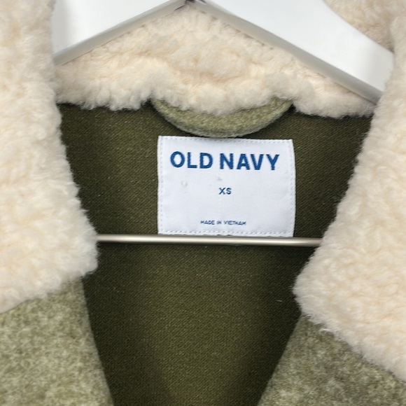 Old Navy Womens Jacket XS Satin Moss Boxy Sherpa Collar Brushed Button Up New - Picture 2 of 14